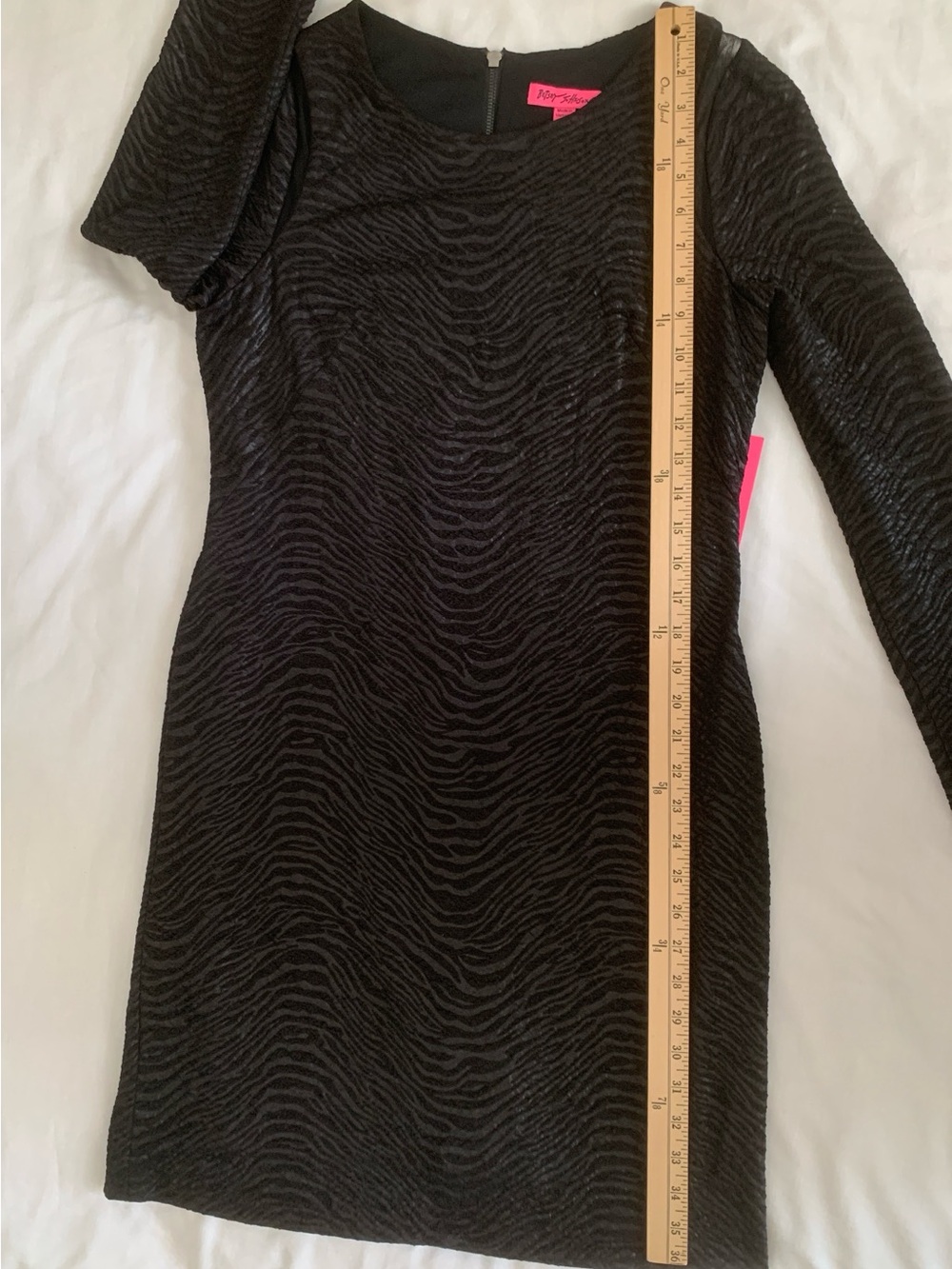NWT Betsey Johnson Black Textured Long Sleeve Cocktail Dress Sz 10 Zebra Burnout - Picture 6 of 9